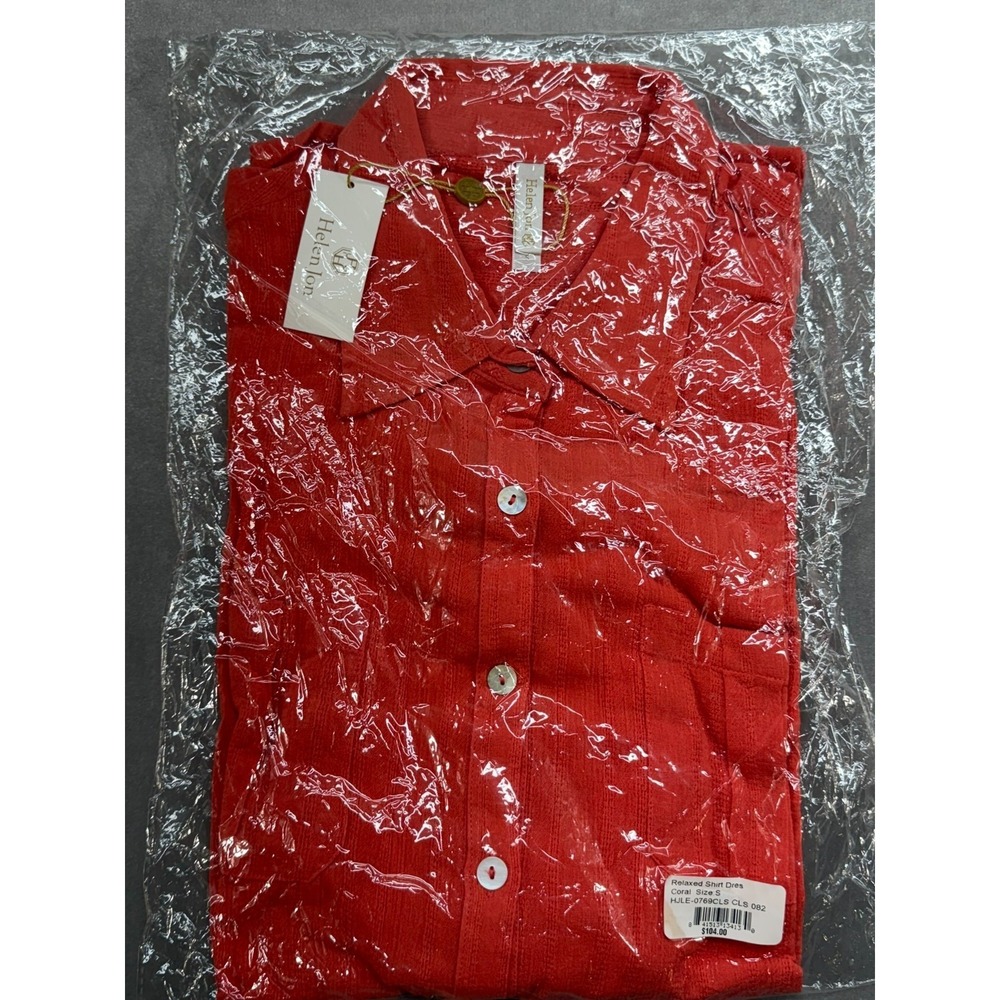 New Helen Jon Relaxed Shirt Dress Red Coral Size Small MSRP $104 - Picture 2 of 9